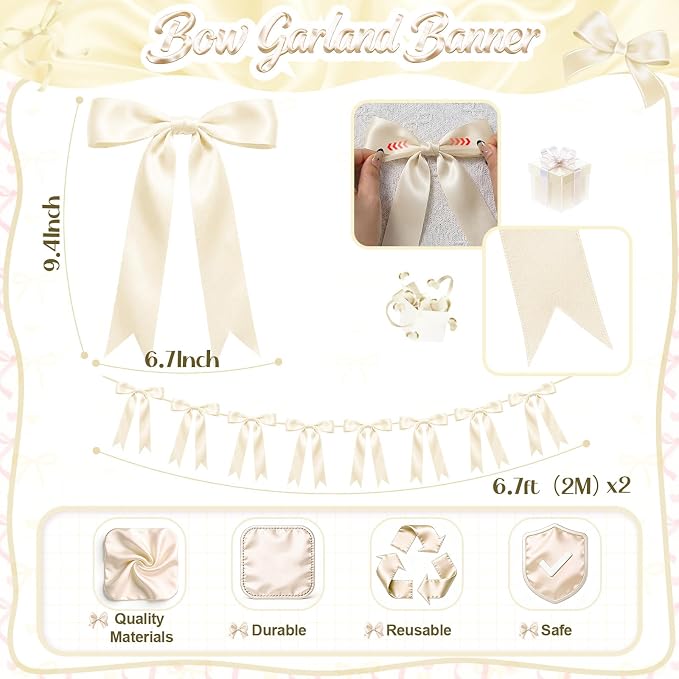 2 Strings Cream Bow Garland Banner Decorations - Image 2