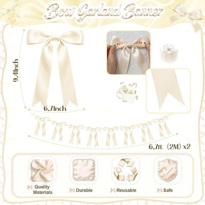 2 Strings Cream Bow Garland Banner Decorations - Image 2