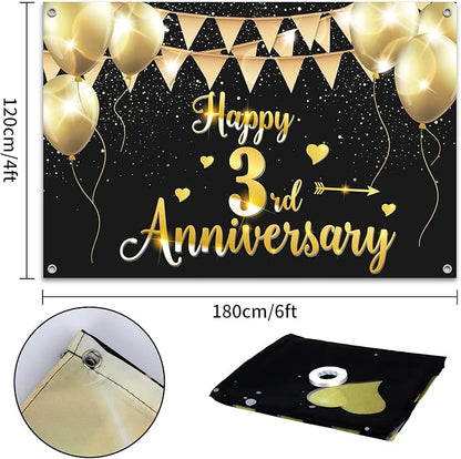HAMIGAR 6x4ft Happy 3rd Anniversary Banner Backdrop - Image 2
