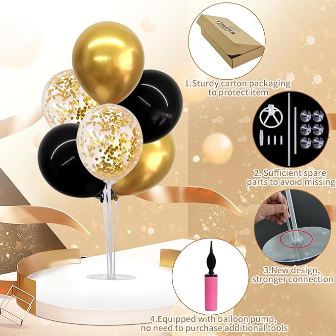 TONIFUL 4 Set Black Gold Balloon Stand Balloon Centerpieces - Image 4