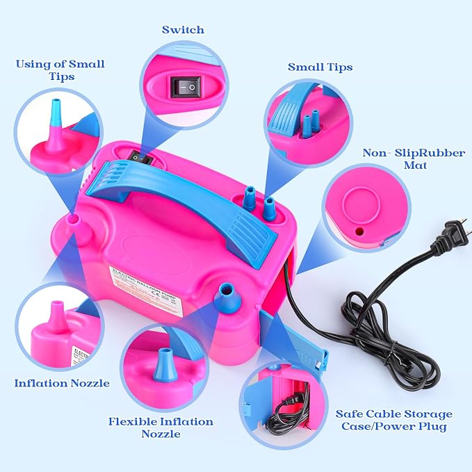 Voircoloria Balloon Pump Electric, Portable Automatic Dual Nozzle Inflator 110V - Image 2