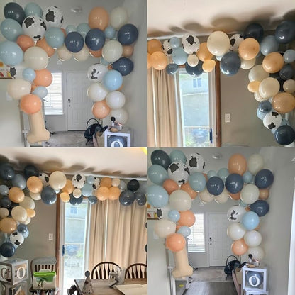Dusty Blue White Cow Print Balloons 12inch Cowboy Rodeo Birthday Decoration | - Image 2