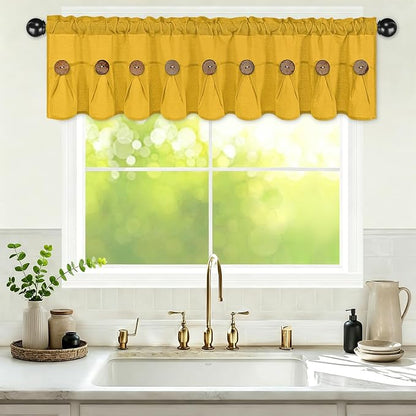 Farmhouse Valance Curtains, Boho Cotton Linen Kitchen Valance, Rod Pocket by FRAMICS