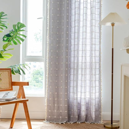 Sutuo Home Boho Curtains for Bedroom Living Room 84 Inch Length, Linen Light - Image 4