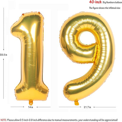 40 Inch gold Number Balloons 19 Helium Foil Mylar Balloon | Birthday Party - Image 2