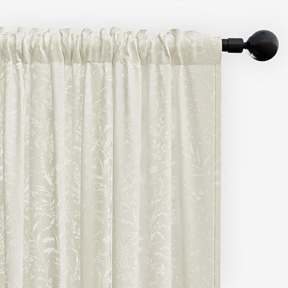 Anmao Beige Semi Sheer Light Filtering Curtains 63 Inches Long 2 Panels - Image 8