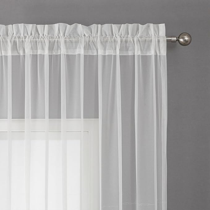 White Sheer Voile Curtains White Embossed European 54Wx96L Inch | Light - Image 3