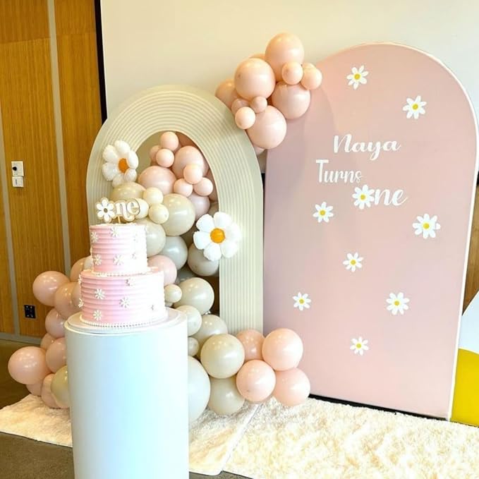 Daisy Balloon Garland Arch Kit, Macaron Pastel Pink Sand White Boho Groovy Party - Image 4