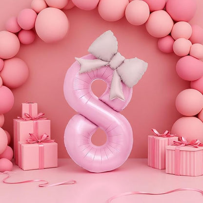 Bow Pink 8 Balloons, 40 Inch Giant Pink Bow Helium Foil Number 8 - Image 7