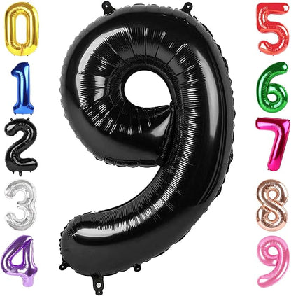 40 Inch Black Number 9 Balloon Birthday Party Decorations by Hadoife
