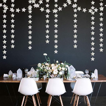 Glitter-Silver Party-Decorations Star Christmas Garland - 62ft Birthday Twinkle - Image 5