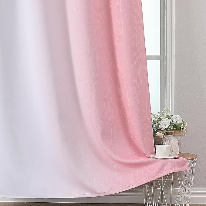Pink and Greyish White Ombre Blackout Curtains 63 Inch Long - Image 6