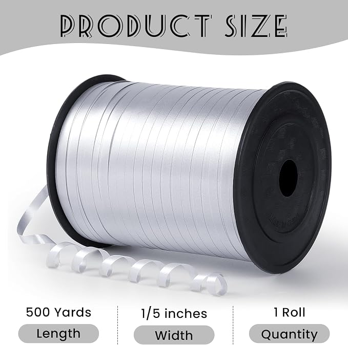 500 Yards Silver Curling Ribbon, 1/5 Inch Wide Balloons String Ribbons - Image 2