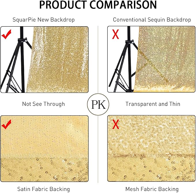SquarePie 20x10ft Gold Sequin Backdrop, High Density Non-Transparent Glitter - Image 5