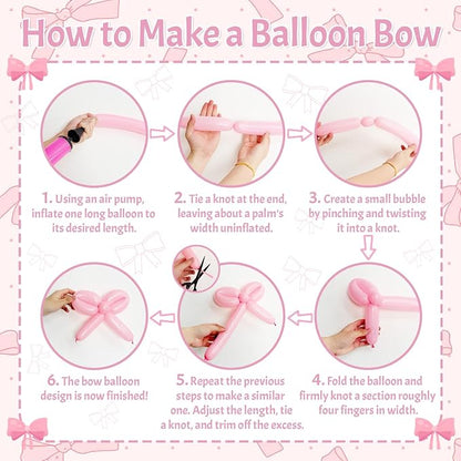 Pink Bow Balloons, 12Inch Transparent Bowknot Print Helium Balloon - Image 7