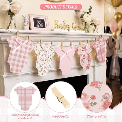 Frienda Baby in Bloom Paper Banner Baby Shower Pink Paper Bodysuit Dress - Image 5