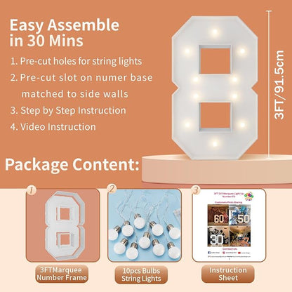 3FT Light Up Numbers Letters, Mosaic Numbers - Image 5