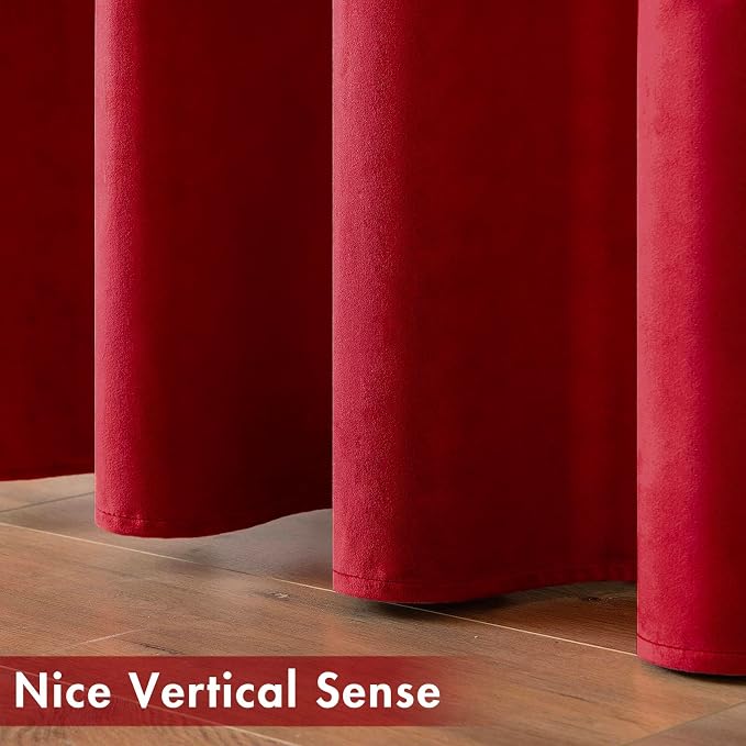 MIULEE Velvet Curtains Christmas Red 52 x 84 Inch Length Set of 2 | Grommet - Image 6