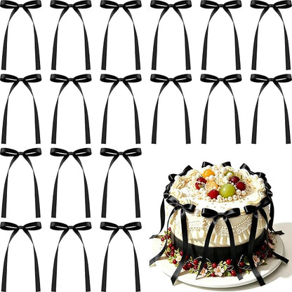 NEBURORA 50 Pcs Black Bows for Cake Decoration Party Ribbon Bowknots | Pastel by NEBURORA