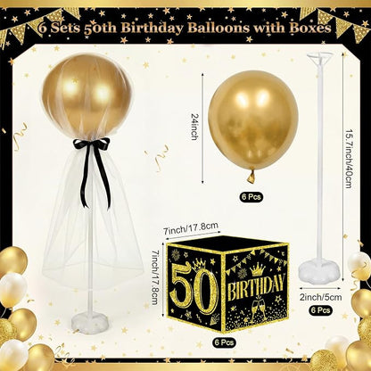 6 Set 50th Table Centerpiece 50 Birthday Tulle Tutu Balloon - Image 2