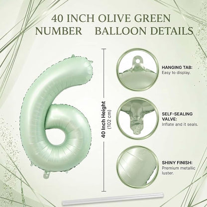 Olive Green Number 16 Balloon 40 Inch, Botanical Decor - Image 4