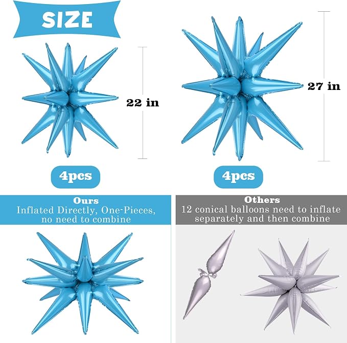 8 Pcs Light Blue Star Balloons, 27/22 inch One-Piece Explosion Foil Balloons - Image 2