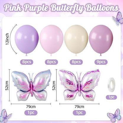 Biapian Pink and Purple Balloons, Giant Butterfly Balloons Foil, 12 Inch Ivory - Image 2