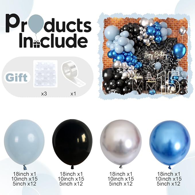 Metallic Blue and Black Balloon Arch Garland Kit - Image 2