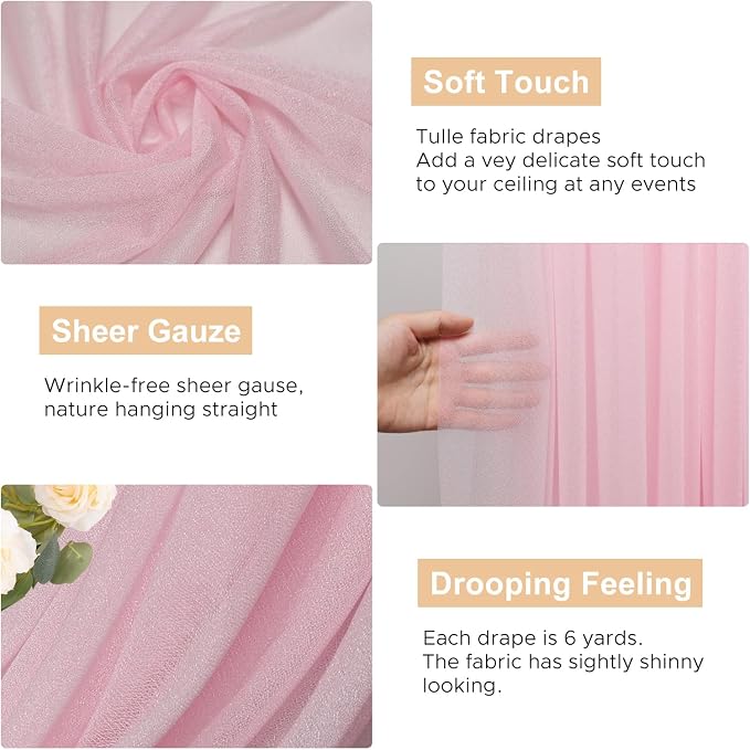 Wedding Arch Draping Fabric Backdrop Drapes 6 Panels, Blush Pink | 28.7"x20FT - Image 2