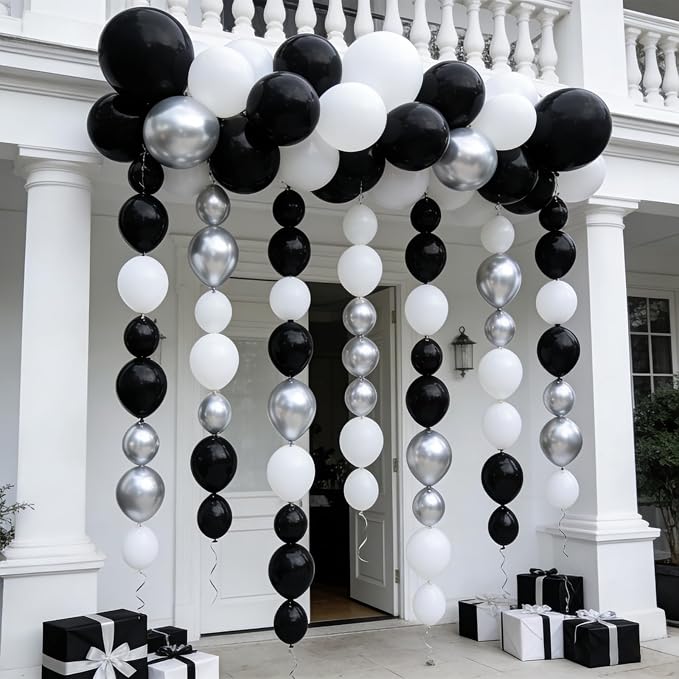 Black White and Silver Linking Balloons, Metallic Silver Quick Linked - Image 6
