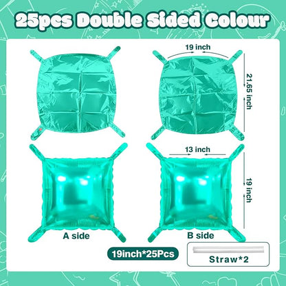 NISOCY 25PCS Teal Blue Square Foil Balloons Wall Backdrop | Double Sided - Image 2