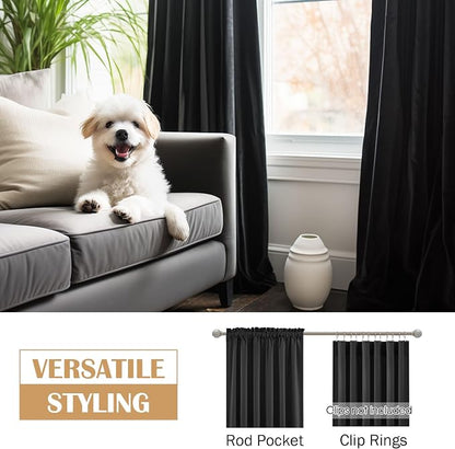 Beauoop Velvet Curtains for Bedroom Living Room Black 52x108 2 Panels | Soft - Image 2
