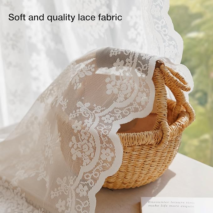 Anmao Vintage White Lace Curtains 102 Inches Long 2 Panels, Romantic Elegant - Image 4