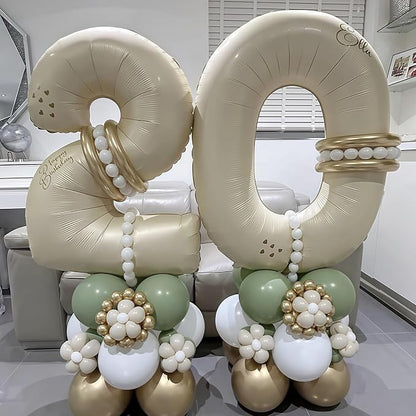 Cream Number 0 Balloons, 40 Inch 0 Balloons Giant Helium Foil Mylar Beige 0 - Image 6