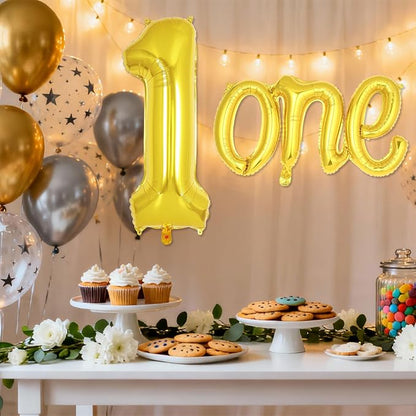 2 Pcs One Balloon Set, 40 Inch Number 1 Balloon and 41 Inch Script Letter One - Image 3