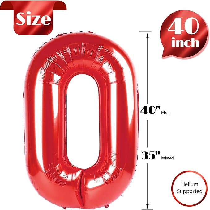 Red 0 Balloon - Number Balloon 40 Inch, 0th Red Birthday Decorations | Large - Image 5
