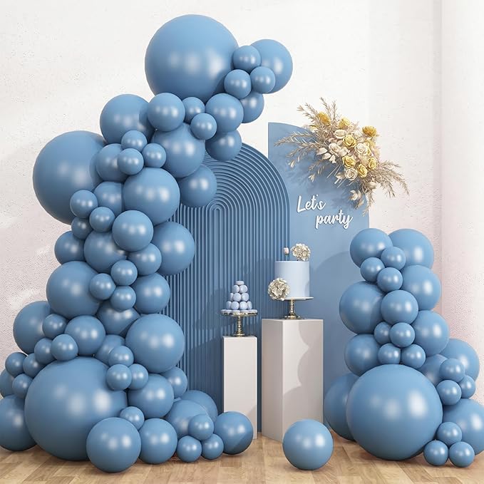 RUBFAC 135pcs Dusty Blue Balloons, Boho Neutral Blue Latex Balloon Different by RUBFAC