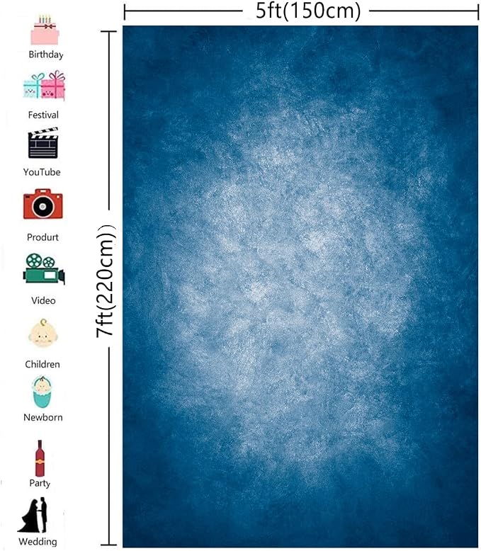 5x7ft Dark Blue Gradient Portrait Photo Backdrops Bright Center Abstract - Image 3