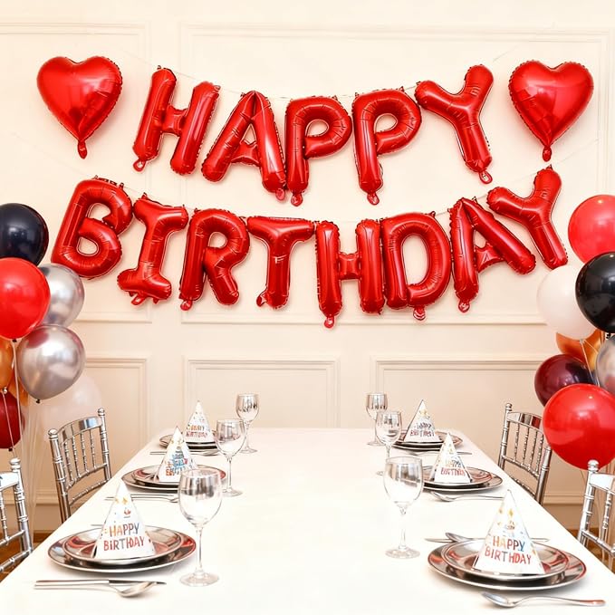 Red Happy Birthday Balloon Banner -16 Inch Mylar Foil Letters Balloons - Image 6