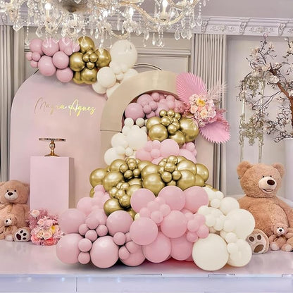 Pink White Gold Balloon Garland Arch Kit - Image 4