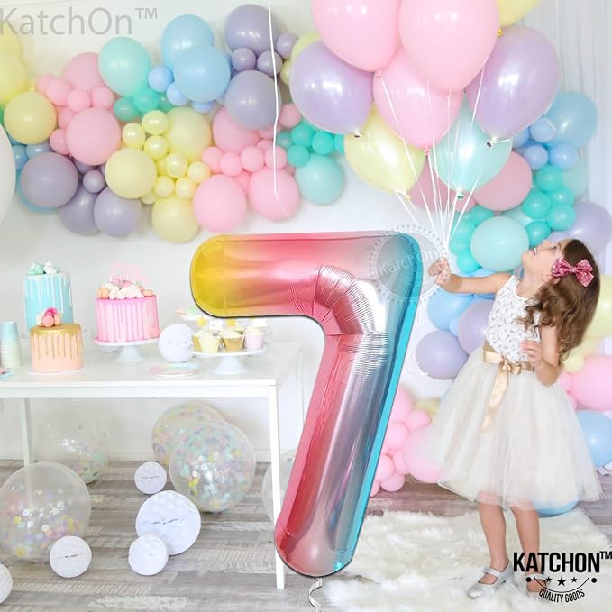 KatchOn Rainbow Number 7 Balloon 40 Inch | 7th Birthday Balloon - Image 2