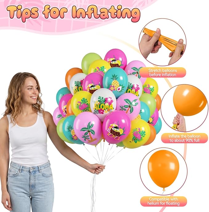 FunHot Tropical Balloons, 12 Inch Colorful Aloha Hawaiian Helium Latex Balloons - Image 3