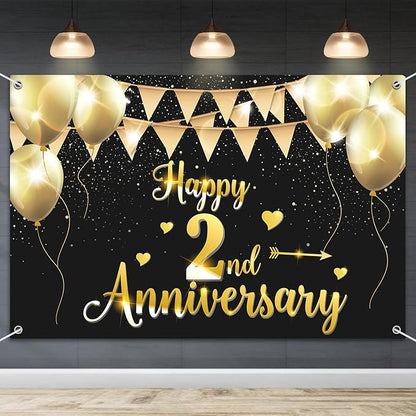 HAMIGAR 6x4ft Happy 2nd Anniversary Banner Backdrop by HAMIGAR