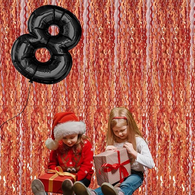 4 Pack 3.3x6.6ft Wavy Orange Foil Fringe Backdrop Curtains -Tinsel Streamers - Image 4