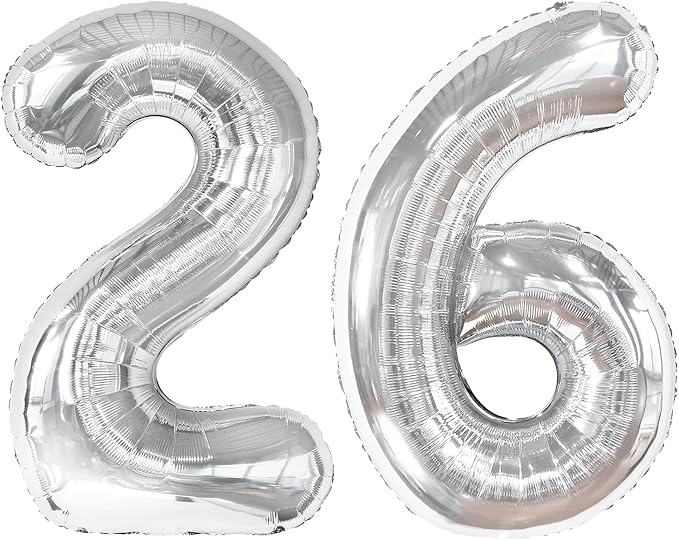 26 Balloon - Silver Birthday Number Balloons, 40 Inch Decorations Men Women | by ALPHADELTAPI