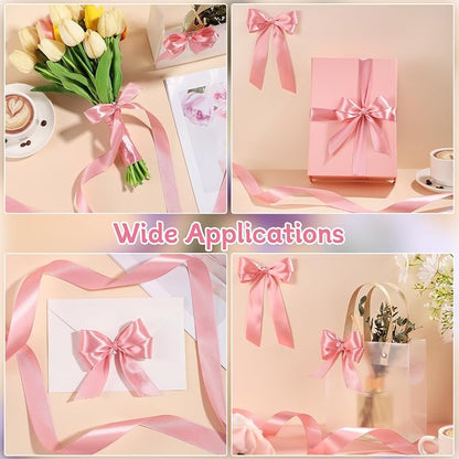 woric Pink Satin Ribbon 1 Inch x 50 Yards Pink Bow | Single-sided Polyester - Image 3