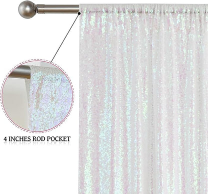 Sugargirl White Iridescent Sequin Backdrop Curtain 4 Panels 2FTx8FT Glitter - Image 4