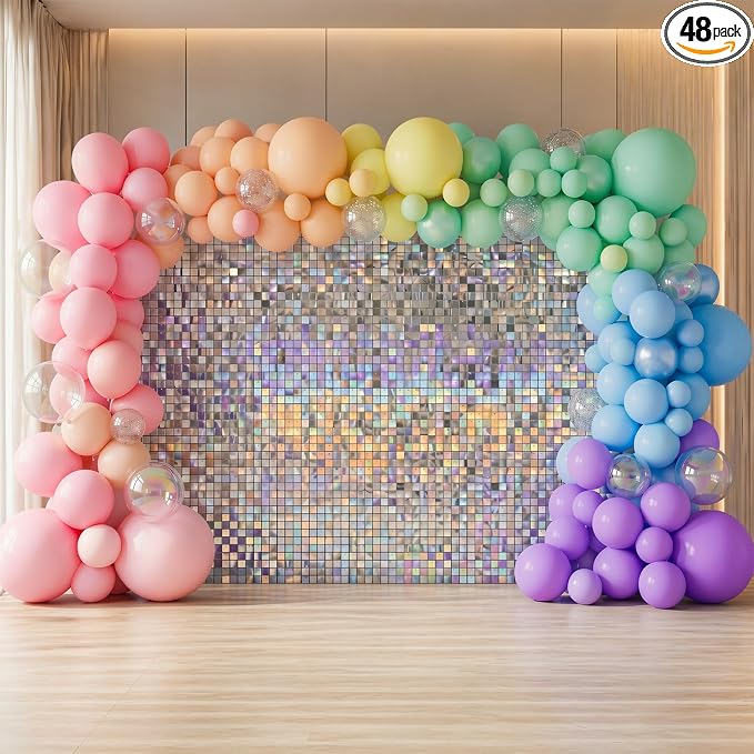 Iridescent Silver Shimmer Wall Backdrop 48 Panels Cover 6 x 8 Ft, Photo by Zuaooz
