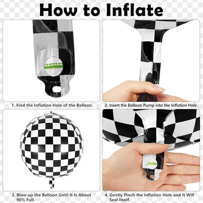 12 Pcs Checkered Balloons, 22 Inch Checkered Round Foil Balloons - Image 6