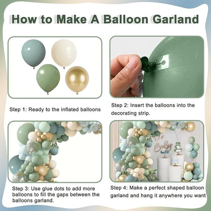 Dusty Blue Sage Green Balloon Arch Kit, Sand White Gold Confetti | Pastel Blue - Image 3